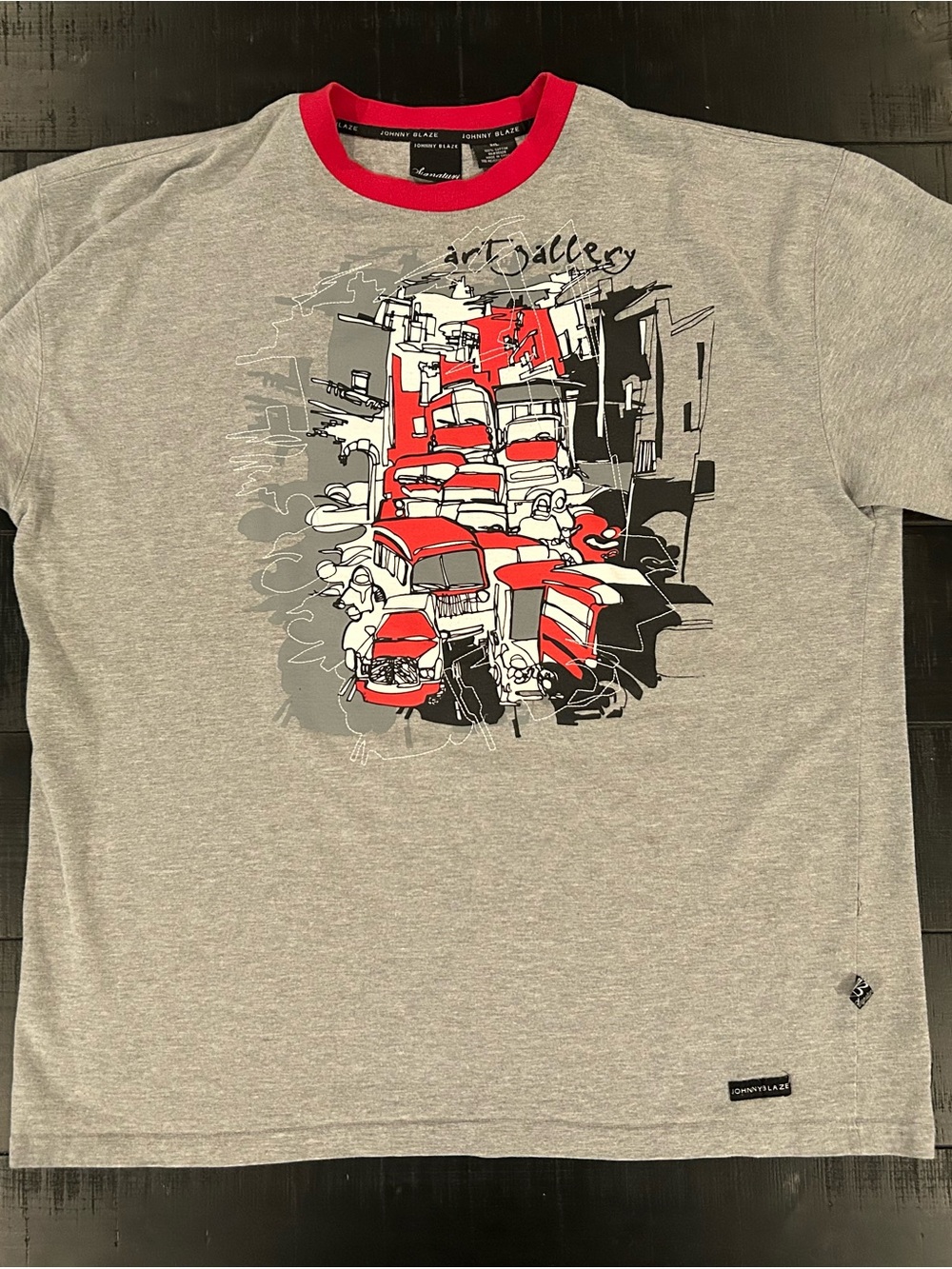 Johnny Blaze Signature Gray Short-Sleeve Graphic Tee with Red Accents Stitched